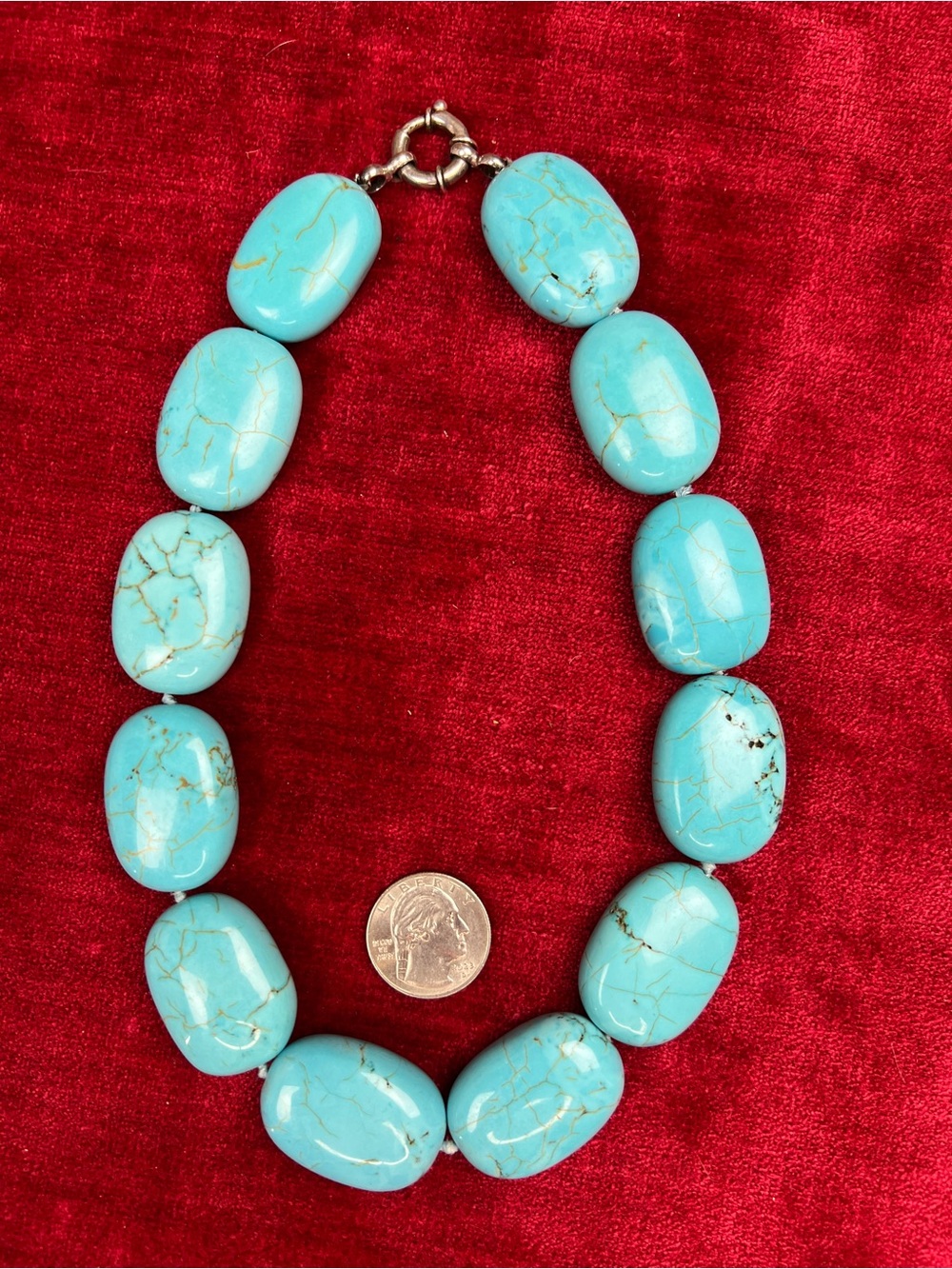 Large Howlite 925 Chunky Statement Bead Necklace 18”, Western Native Hand Knot